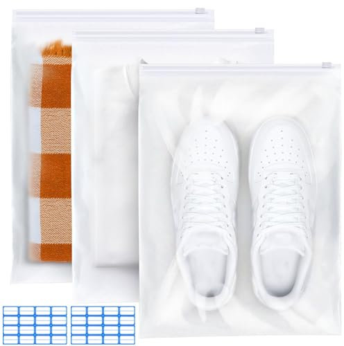 Reusable Zip Lock Bags, 30pcs 50x40cm Plastic Travel Storage Organiser No Holes Hospital Pouches Frosted Waterproof Ziplock Bags for Clothes, Shoes, Cosmetics, Suitcase Organiser