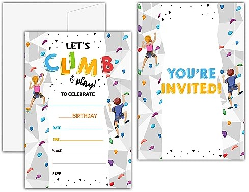 KFNER Einladungskarten zum Klettern für Geburtstagsparty, für Jungen und Mädchen, mit Aufschrift Let's Climb & Play, C19, 20 Stück