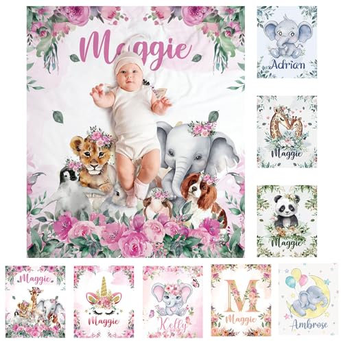 SearchI Personalisierte Babydecke mit Namen 90X120cm,Weich Warme Baby-Überwurfdecke für Junge Mädchen,Kinderdecke Namensdecke Personalisiert Geburtstaggeschenk(Tierfamilie)