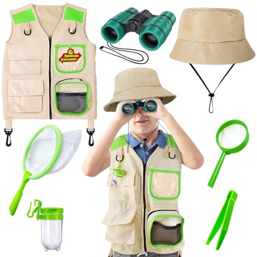 Forscherset für Kinder, Exploration Spielzeug mit Weste, Hut und Kindern Fernglas, Kindern Campingausrüstung mit Käferfänger-Erkundungsset, tolles Outdoor Camping Spielzeug für Jungen und Mädchen