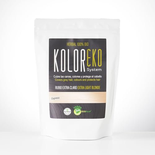 KOLOREKO Tinte natural RUBIO EXTRA CLARO - cubre las canas, colorea y protege el cabello - Tinte ecológico 100% Herbal Bio…