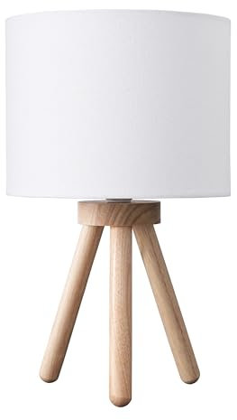 EDISHINE 34 cm Bedside Lamps, White Linen Lampshade, Wooden Tripod Table Lamps for Living Room, Bedroom, Kids Room, LED Bulb Included, E27 Socket