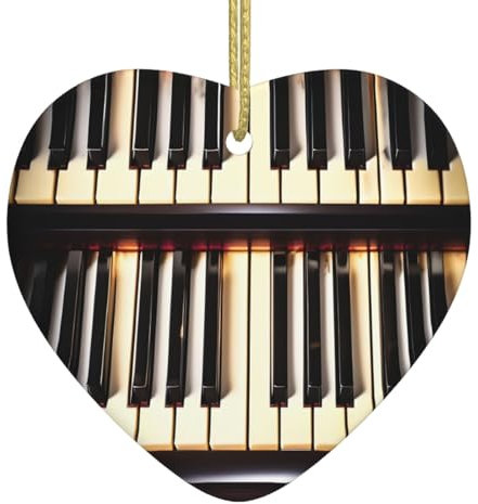 Piano Keys with Musical Notes Print Heart Christmas Tree Ceramic Hanging Accessories for Home Indoor Outdoor Decor,Christmas Ornament