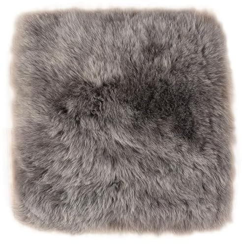 Kuhfelle Online & Nomad Lammfell Sitzauflage Stuhlkissen aus echtem kurzwolligen Lammfell Natur 37 x 37 cm Schaffell Auflage (Grau)