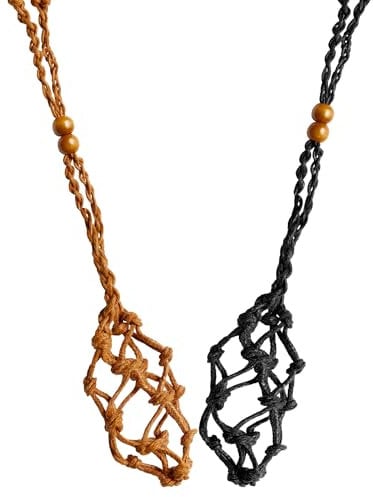 Vanyibro 4 Pcs Necklace Cord Empty Stone Holders,Adjustable Quartz Crystal Stone Necklace Cage Cord Rope for DIY Stone Pendant Necklace Jewelry Making