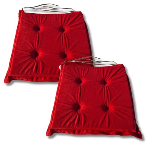 Natalia Spzoo Set von Stuhlkissen Sitzkissen Kissen Sitzauflage Sitzpolster 40x40cm mit Bindebändern und Rundsteppung (3100, 2er Pack)