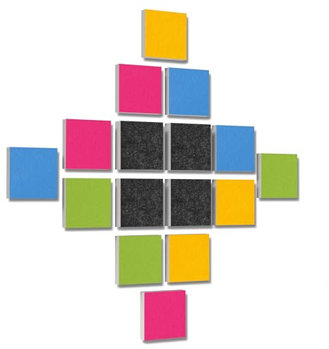 platino24 Akustikpaneele aus Basotect G+ I 16 Stück I 27,5 x 27,5 cm I 3D Wandpaneele in Multicolore I Akustik-Paneele aus Schaumstoff I Akustikplatten zur Schalldämmung in Büro & Wohnung
