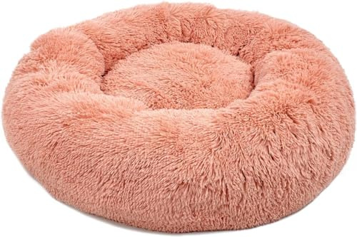 Kissen, rund, flauschig, für Katzen und Hunde, Größe XXXXL-110 cm, Plüsch, waschbar, Anti-Stress (Lachsrosa)