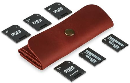 MAKYN Leather SD Card Holder, SD Card Case, Micro SD Card Holder Organizer, SD Card Storage Case, Memory Card Case Cover, Travel Memory Card Case (Cognac)