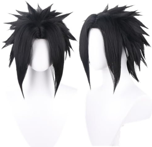 COSPLAZA Schwarz Kurze Flauschige You Asakura Sasuke Uchiha Anime Rollenspiel Cosplay Kostüm Perücken Front Mittelteil Bangs (nicht gestylt)