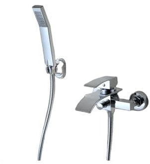 HOARLICN Robinet de baignoire cascade, 2 trous cascade, mitigeur cascade + douchette à main, mitigeur cascade, mitigeur avec douchette à main, robinet de douche