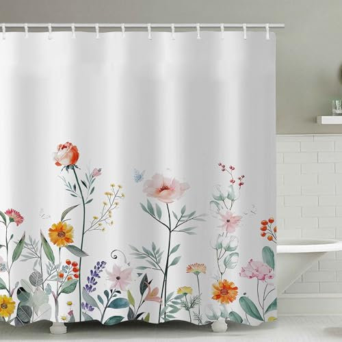 FAIRYGATE Vorhang Badezimmer Textil Duschvorhang Duschvorhang Textil Natur Duschvorhänge 180 x 180 cm Anti Schimmel Wasserdicht Polyester Stoff Waschbar Bad Vorhäng für Badzimmer mit 12 Haken B9808