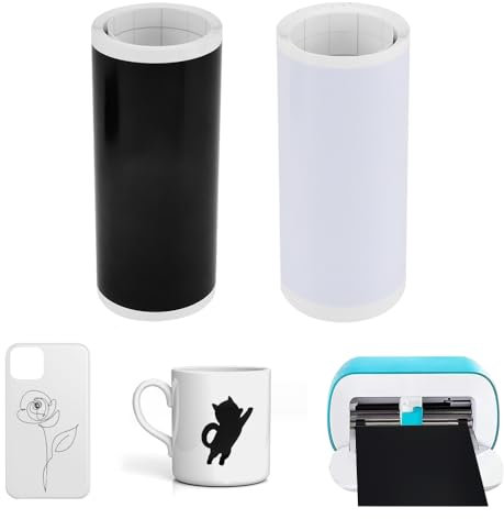YBCCBY 2 Rollen Smart Vinyl Permanent für Cricut Joy Plotterfolie Selbstklebend Smart Adhesive Vinyl Folie Schwarz Weiß Vinylrolle Transferfolie Plotter Vinylfolie für DIY Tassen