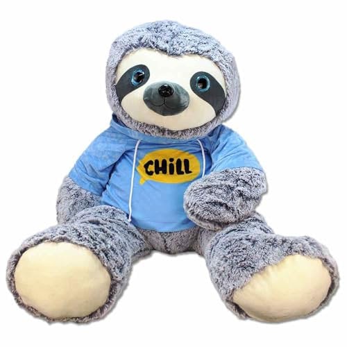 Faultier Kuscheltier XXL 120 cm mit Hoodie – Glitzeraugen, Füllung aus recycelten Plastikflaschen, flauschig weich, mit Schlaufe (Blau)