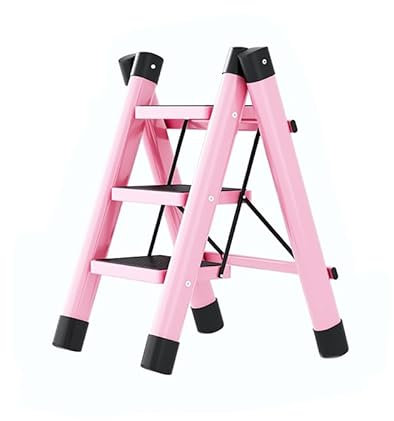 Trittleiter, Zusammenklappbar, 3-Stufen-Leiter, Rutschfester Tritthocker, Tragbare Trittleiter, Haushaltshandhabungsgeräte (Rosa)