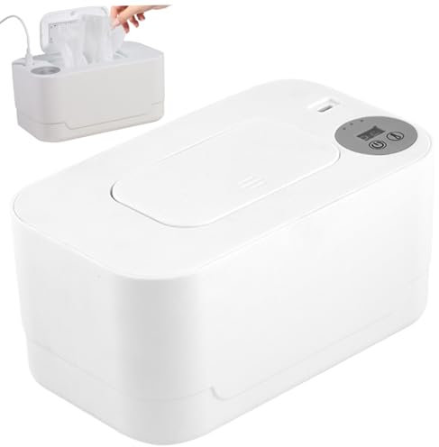 Baby Wipe Warmer Thermostat Diaper Wipe Warmer 55℃ to 65℃ Adjustable Wipes Warmer with Light USB Heating Wet Wipes Warmer Large Capacity Wipe Holder for Baby Nursery White