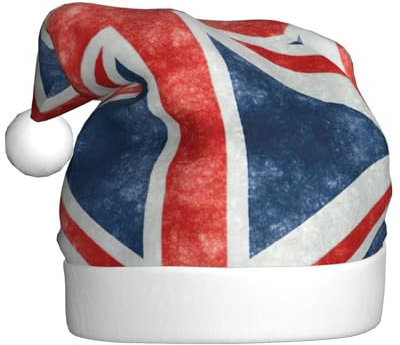 BREAUX Weihnachtsmütze mit Union-Flaggen-Muster, mit pelzigem Ball, für Erwachsene, universelle Passform, Weihnachtsfeier-Zubehör