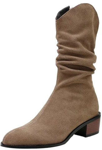 Generico Stivali Donna Alti con Tacco Western Texani Tronchetti Tacco Medio Stivali Alti Donna con Tacco Boots da Cowboy Cowgirl Stivaletti Donna Motociclista Stivaletti a Punta Cerniera Scarponcino