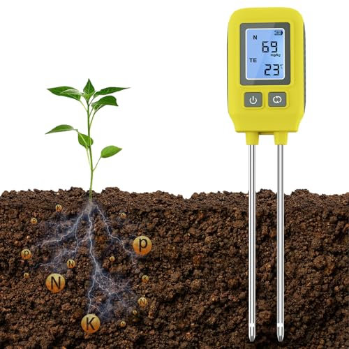 Opaltool Bodentester NPK, 4-in-1Multifunktions Bodenmessgerät, Digitaler NPK-Temperatursensor mit Hintergrundbeleuchtung LCD-Display für Pflanzen Bauernhof Gemüse Rasen Gras Garten (4-in-1)