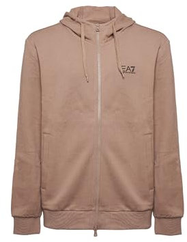 EA7 Emporio Armani Uomo Felpa con Cappuccio e Zip in Cotone (IT, Testo, XL, Regular, Regular, Portabella)