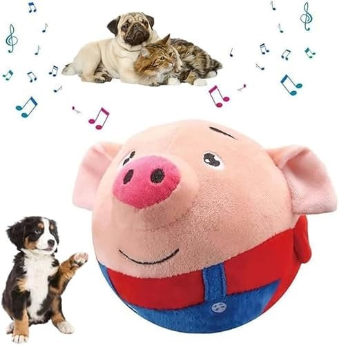 Gahwa Active Moving Pet Plush Toys - Squeaky Dog Ball, Interactive Plush Pig Sound Toy - Shake, Bounce, Talk - Red