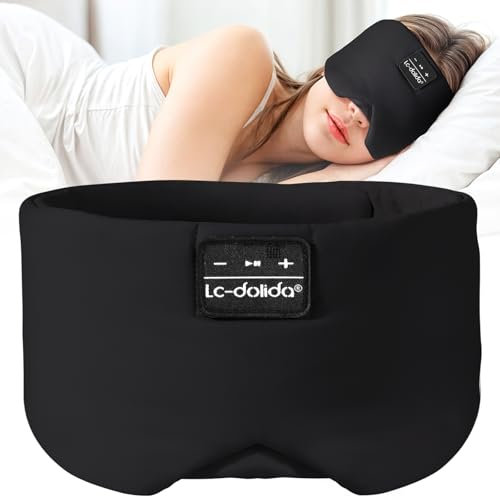 LC-dolida Bluetooth Sleep Mask,Upgraded Widened Sleep Headphones Eye Mask Built-in Wireless Headphones for Men & Women,Adjustable Music Eye Mask Sleeping Headphones for Side Sleepers Travel Gift