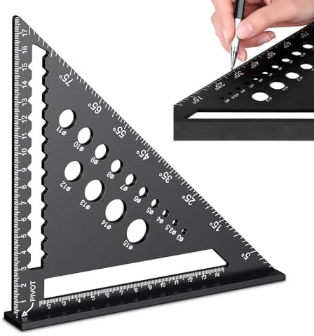 7-Inch Aluminum Triangle Ruler Carpenters Square Tool,90 Degree Multifunctional Carpenter's Square with 14 Drill Holes,Triangle-Ruler Protractor