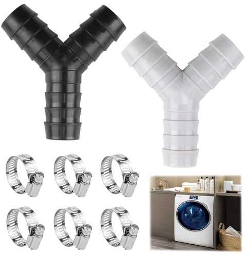 2 Pcs Hose Splitter 2 Way, Washing Machine Y Piece, Hose Splitter, Including 6 Hose Clamps, Bidirectional Y-Shaped Splitter Suitable for Washing Machines and Dishwashers (Black, Grey)