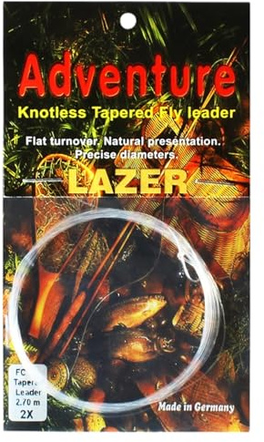 LAZER LINE Fliegenfischen Vorfach Größe 2X / 2.7m / 5.5kg - Vorfächer | Fliegen Angeln - Schnur - Fluorocarbon Angelschnur - Knotless Tapered Fly Leader - Angelzubehör - Sport Set - Angel Zubehör