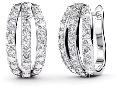 ROUGEMONT Kristall-Creolen, 925 Sterling Silber, Dreireihiges Design mit Swarovski Kristallen (Silber)