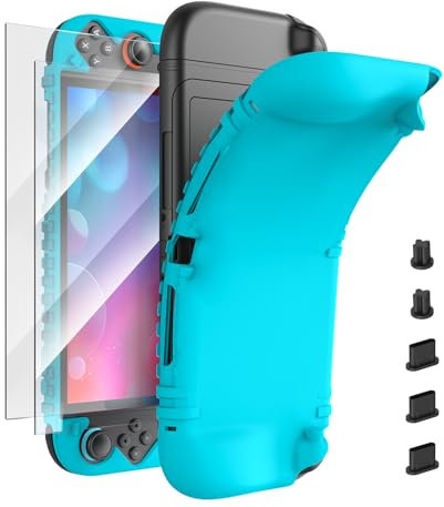 Custodia Protettiva in Silicone per Nintendo Switch 2(2025), Copertura Protettiva con 2 Protezioni Schermo e 5 Spine per Polvere Kit Accessori per Switch 2 Joycon & Console, Blu, for Switch 2
