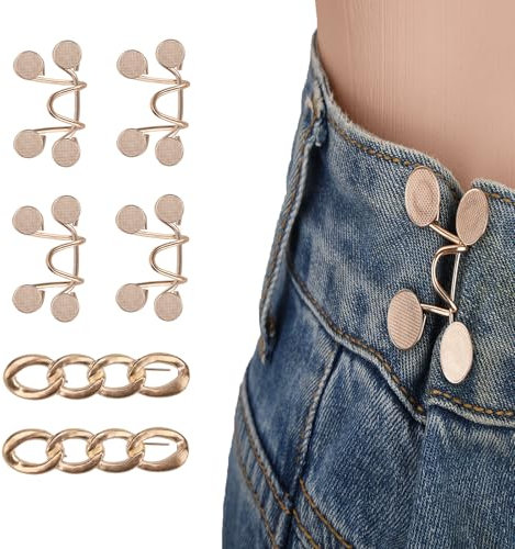 6pcs Boutons Réducteurs de Taille pour Pantalons Amples, Pinces Réutilisables Clip Taille Broche en Métal Sans Couture Accessoires Déco pour Vêtements Robes Jupes (Or)