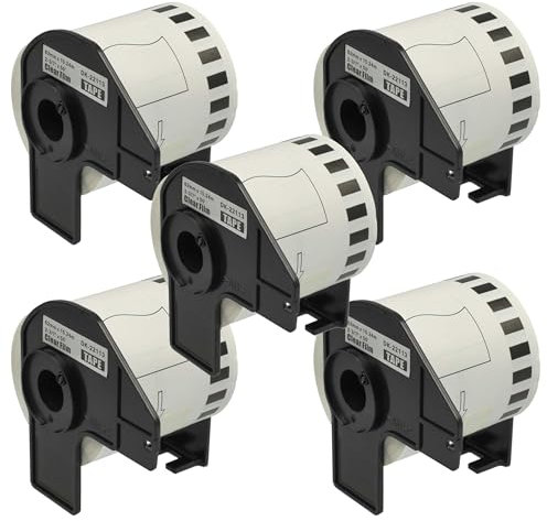 vhbw 5X Etiketten-Rolle mit Halter 62mm x 15,24m kompatibel mit Brother P-Touch QL 600 G, QL 600 B, QL 600 Etiketten-Drucker - Selbstklebend