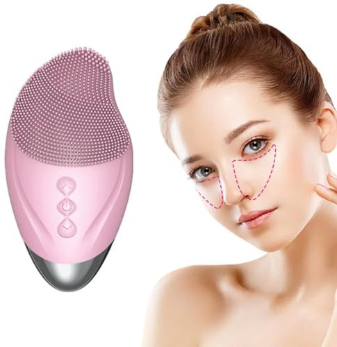 Spazzola Pulizia Viso aggiornata con massaggio oculare riscaldato,Spazzola Detergente Elettrica per il viso in silicone ricaricabile tramite USB,Vibrante rimozione dei punti neri,batteria 300 mAh