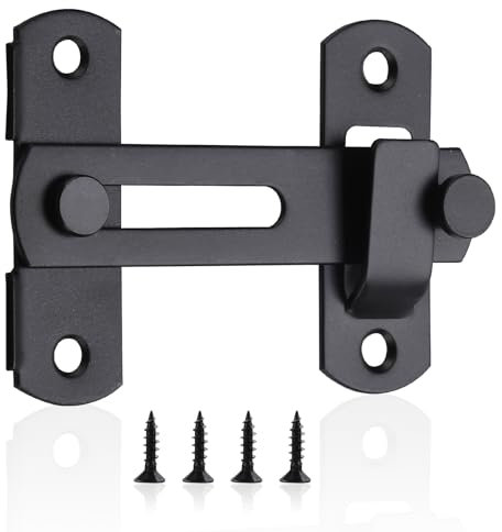 UIHRLM Black Flip Sliding Door Lock 180 Degree, Heavy Duty Stainless Steel Barn Door Latch, Adjustable Safety Gate Bolt with Screws for Garden Bathroom Garage Cabinet Windows Security