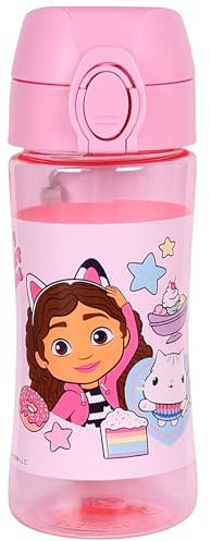 sarcia.eu Gabby's Dollhouse BOUTEILLE D'EAU avec embout, GOURDE SCOLAIRE TRITAN pour filles 450ml (Rose Gabby)