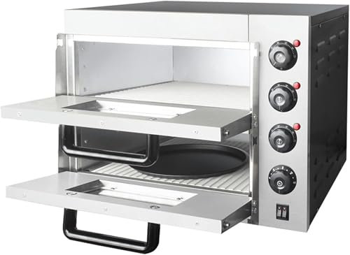 MJMLUCK Electric Pizza Maker, Pizza Maker Double Deck Stone Base Electric Commercial Pizza Oven 3KW with Timer - Oven Pizza Maker for Home or Restaurant Use