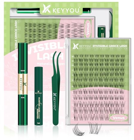KEYYOU Fairy Venus Lash Clusters Kit Manga Wimpernverlängerung D Curl 120Pcs Wispy Natürliche unsichtbare Band Wimpern Kit