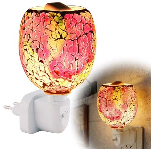 Elektrische Duftlampe, Plug-In-Wachswärmer, 220 V Elektrische Glas Duftlampe, Rauchfreier Duftlampe Steckdos Für Zuhause, Büro, Schlafzimmer, Eu-Stecker, Rosa Lampenschirm, Einstellbare Helligkeit
