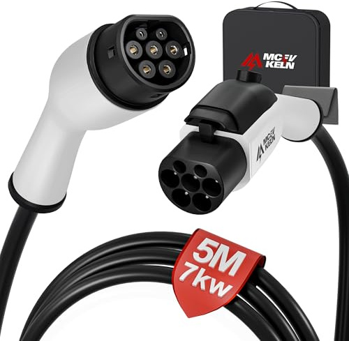 MCEVKELN Prolunga per Cavo di Ricarica Veicolo Elettrico Tipo 2, 7 kW | 32 A, 1 Fase | Cavo di Prolunga da 5 m con Serratura per Auto Ibrida ed Elettrica IEC 62196-2, Cavo di Ricarica Tipo 2