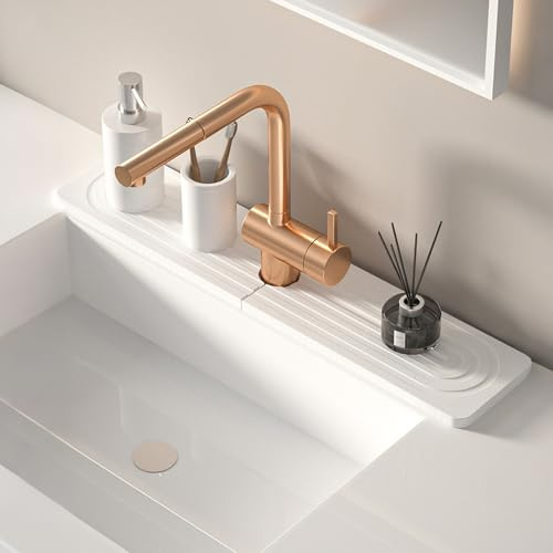 yolzhxe Abtropfmatte Wasserhahn, Kieselgur Wasserhahn Matte 60x10cm（Weiß）