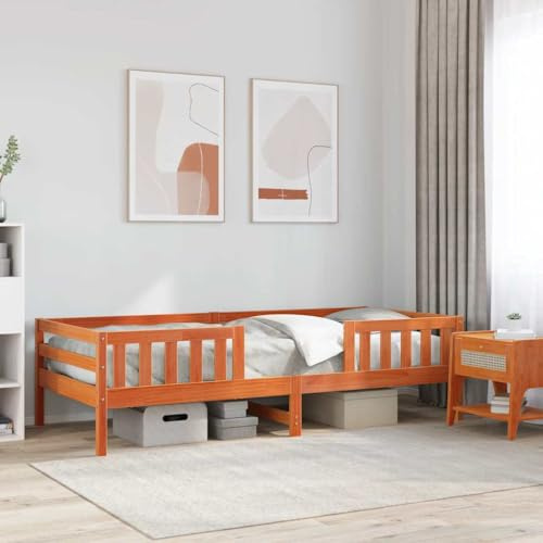kithwjll Massivholzbett 80x200 cm, wachsbraun, Kiefernholz, Robustes Bettgestell mit Sperrholzlatten, modernes Design, Einzelbett ohne Matratze, stabile Konstruktion