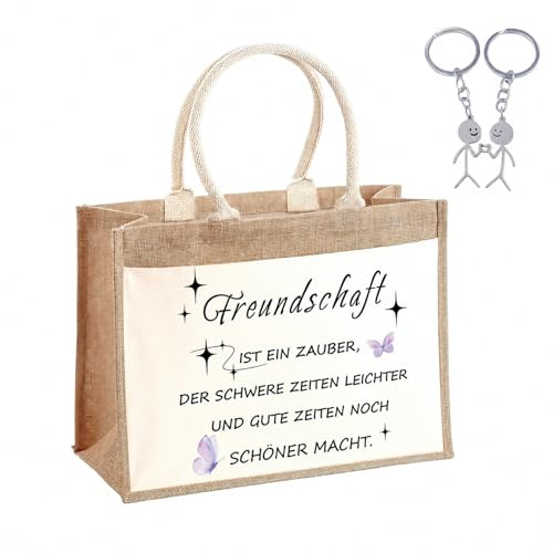 Buyzzus Jutetasche Geschenke Damen Freundschaft Geschenke Jute Tote Bag Freundin Jutetasche für Beste Freundin mit Schlüsselanhänger Geschenk zum Geburtstag für Frauen Kollegin