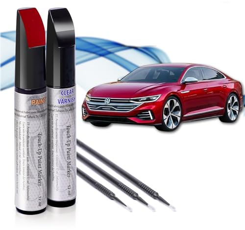 Reparador de Arañazos para Coche, Lápiz de Retoque para Automóvil, Bolígrafo Repara Arañazos, Rotulador de Reparación, 2 Piezas de Pintura de Retoque Volkswagen (LY3D Rojo Tornado) con Base + Laca.