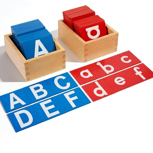 Henoyso 2 Sets Sandpaper Letters with Boxes Lower and Capital Case Sandpaper Sensory Tactile Letters Alphabet for Learning Education Easter Gift (Letter,Bright)