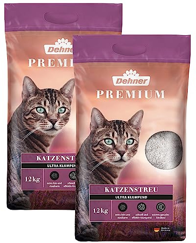 Dehner Premium Katzenstreu Ultra, klumpend, 100% Betonit, 2 x 12 kg (24 kg)