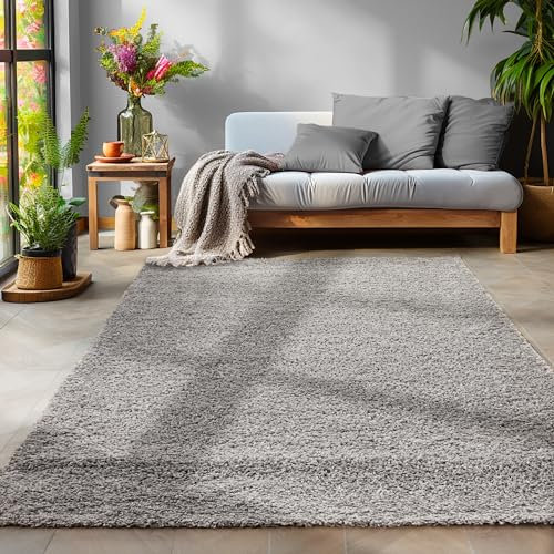 SIMPEX Flauschiger Teppich Wohnzimmer Schlafzimmer Läufer Flur Esszimmer Küchenteppich Hochflor Einfarbig Modernes Design 30 mm Florhöhe Kuschelweich, Hellgrau, 100 x 200 cm