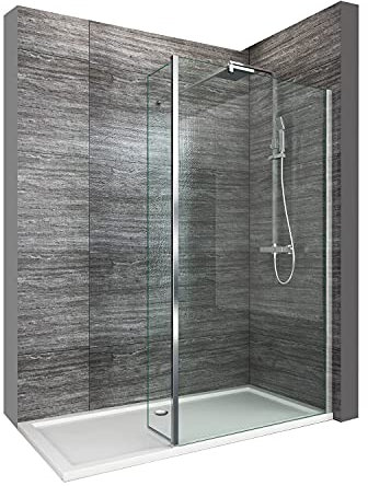 ELEGANT 1700mm Walk in Wetroom Shower Screen Panel 300mm Return Panel + 1700x700mm Stone Tray Waste