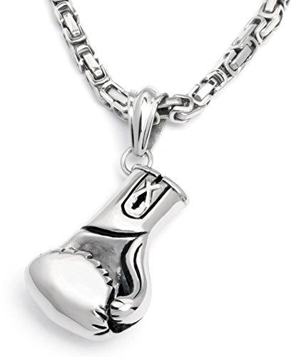 XL Edelstahl Boxhandschuh Anhänger silber oldschool retro massiv Herren Männer 60cm Halskette Königskette