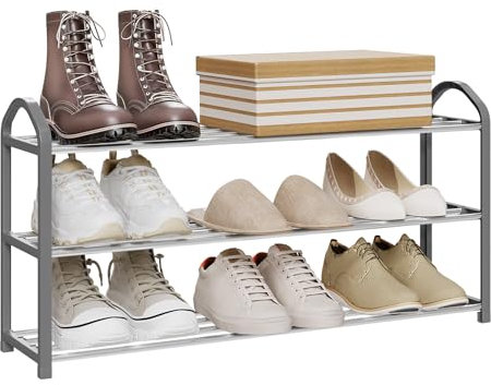 WOLTU Schuhregal Schuh Ständer Regale, XXL Schuständer 3 Schicht, Schuhablage für 12 Paare Frauschuhe, 79x42,5x18,5cm, Grau